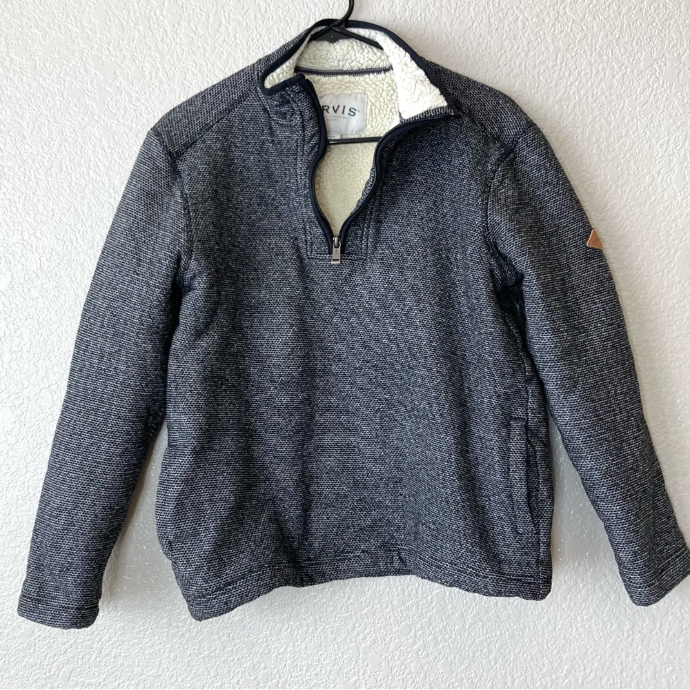 ORVIS Brighton Quarter Zip Sweater Pullover Jacket Sherpa Fleece Gray Size small